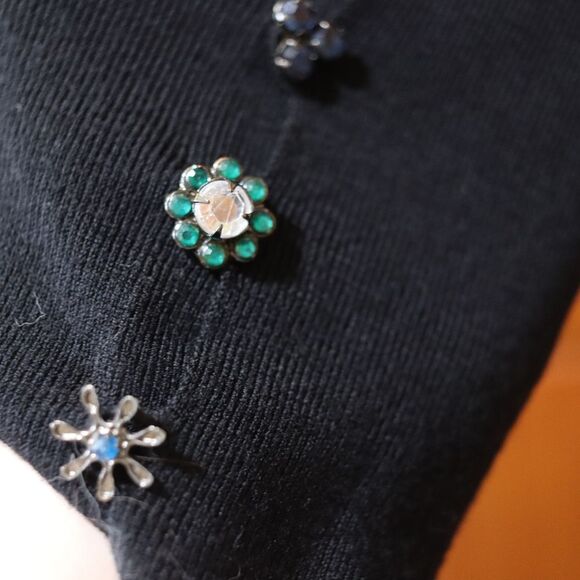 Maurizio Pecoraro Black Wool Sweetheart Neck Jeweled Sleeve Sweater Size 12 - Picture 4 of 14